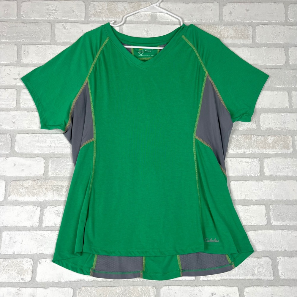 Cabelas XPG Womens 2XL Green Short Sleeve V-Neck Performance Hiking Top